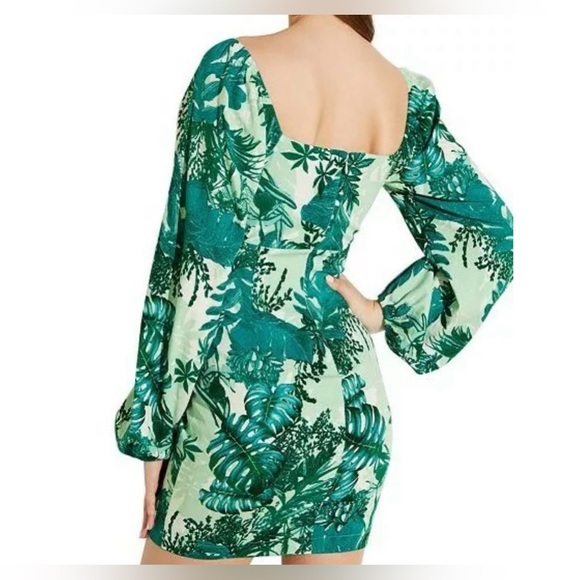 GUESS Green Palm Leaf Dress Large - Picture 2 of 7